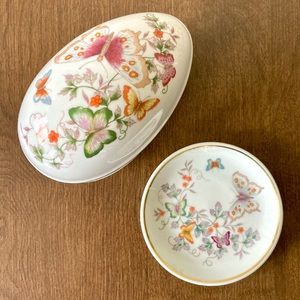 Vintage Avon Butterfly Trinket Box & Saucer Set